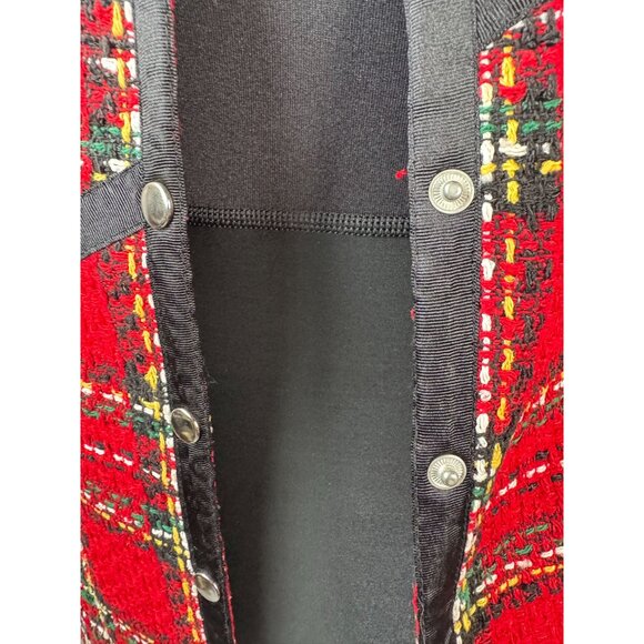 Conrad C Collection Womens Red Plaid Tweed Blazer Jacket Size 6 Silk Blend - Picture 10 of 16